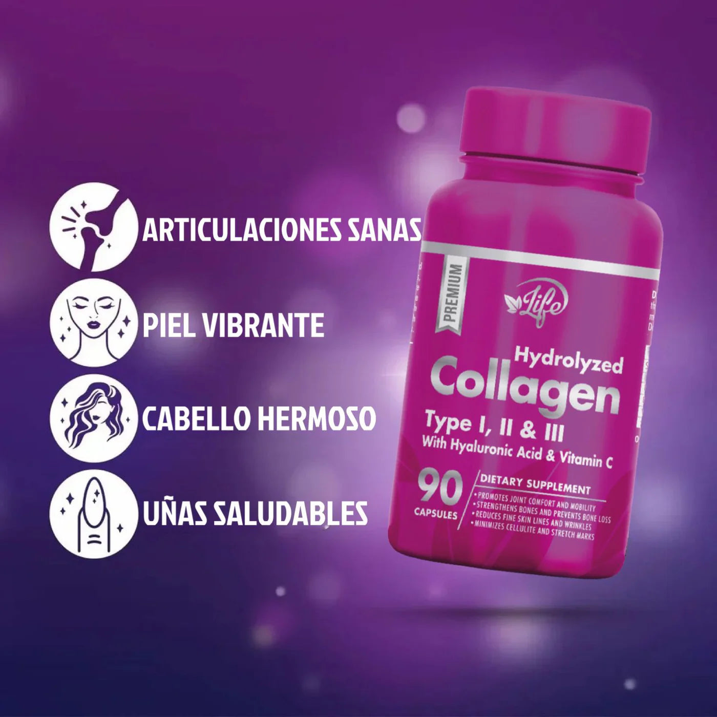 ✨ Colágeno Hidrolizado Tipo I, II y III con Ácido Hialurónico + Vitamina C