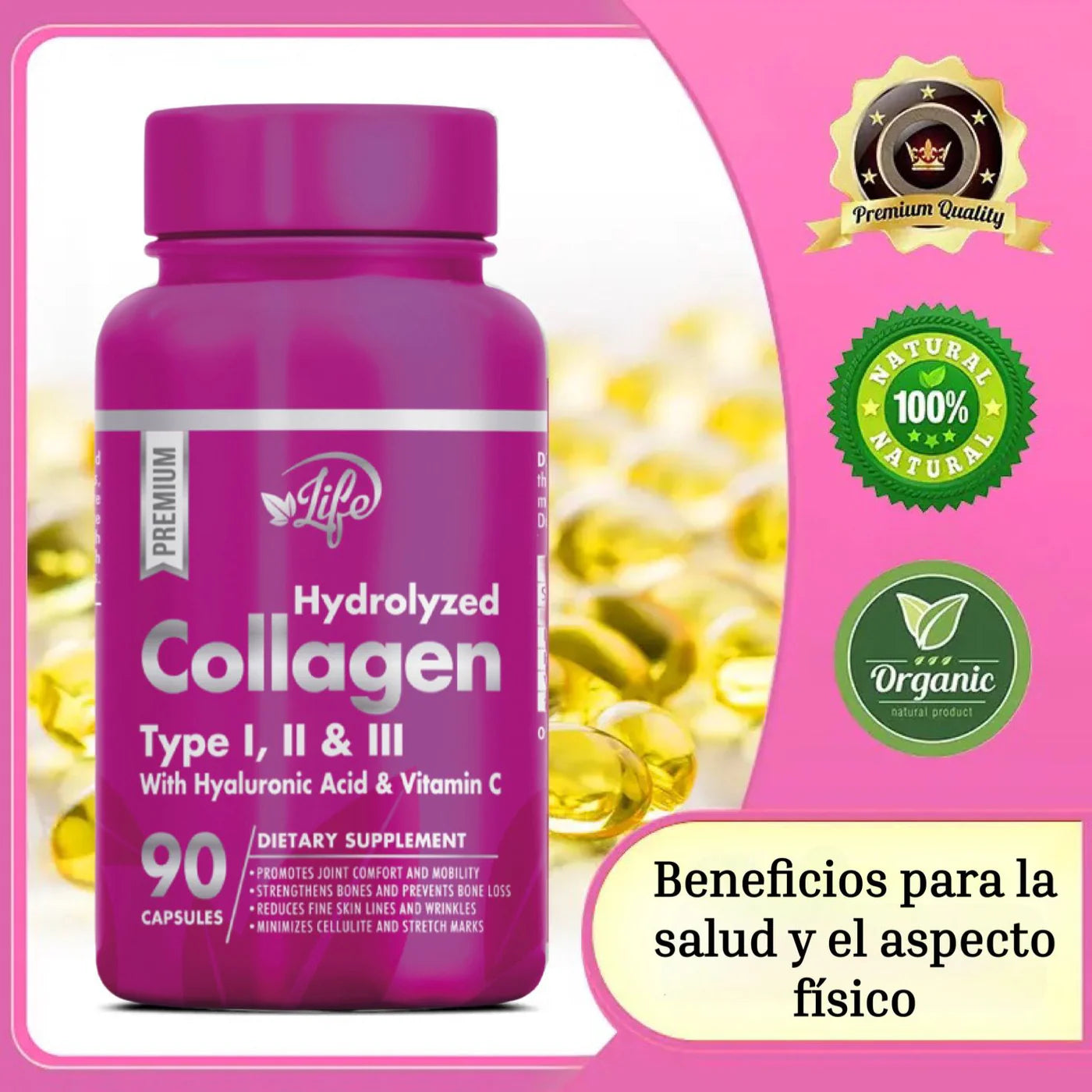 ✨ Colágeno Hidrolizado Tipo I, II y III con Ácido Hialurónico + Vitamina C